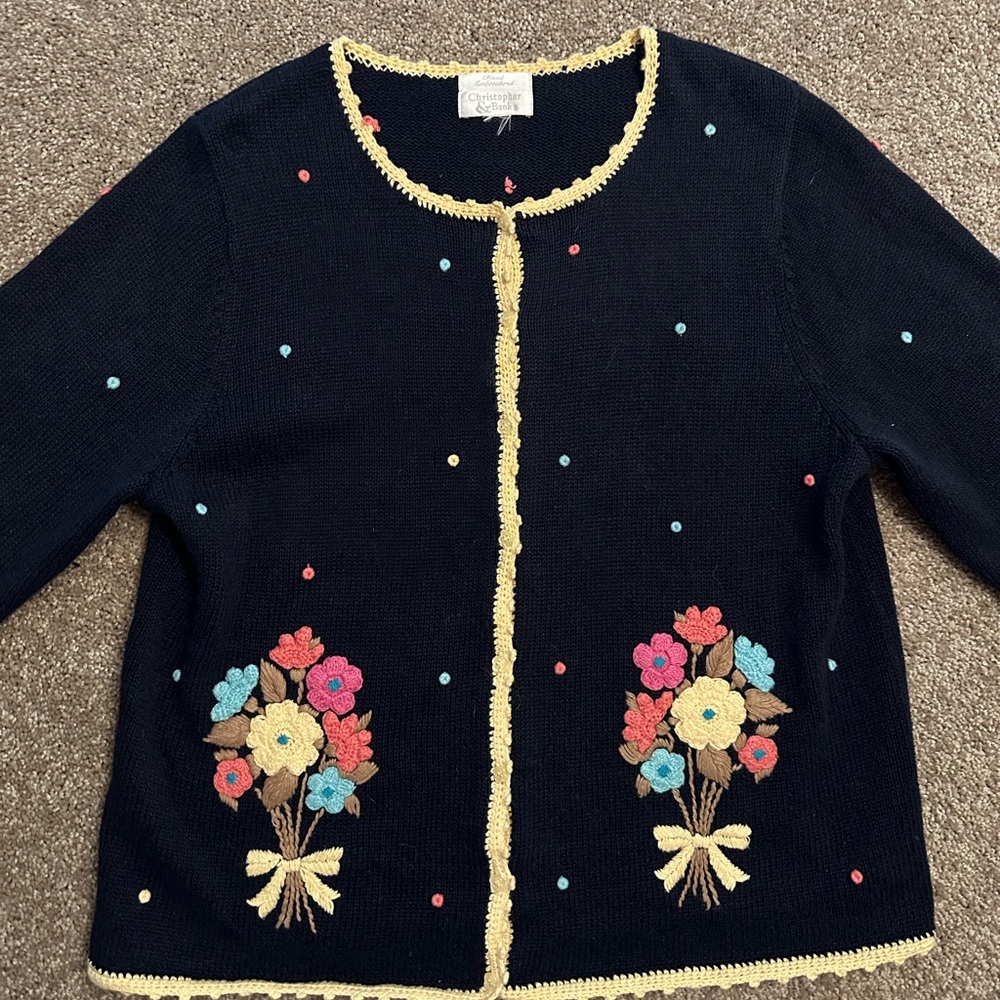 Vintage Christopher and banks hand embroidered button up sweater